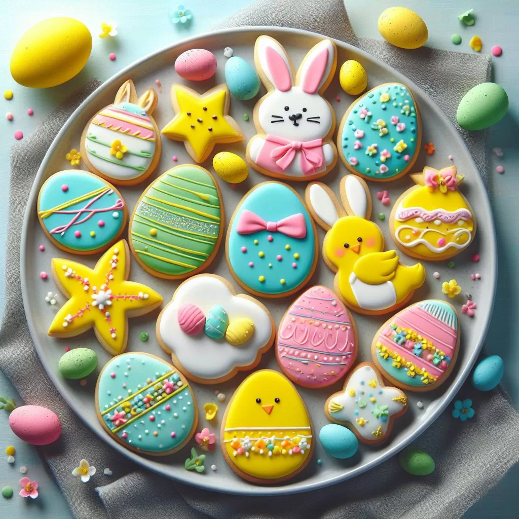 Galletas de conejos, huevos y pollitos de Pascua
